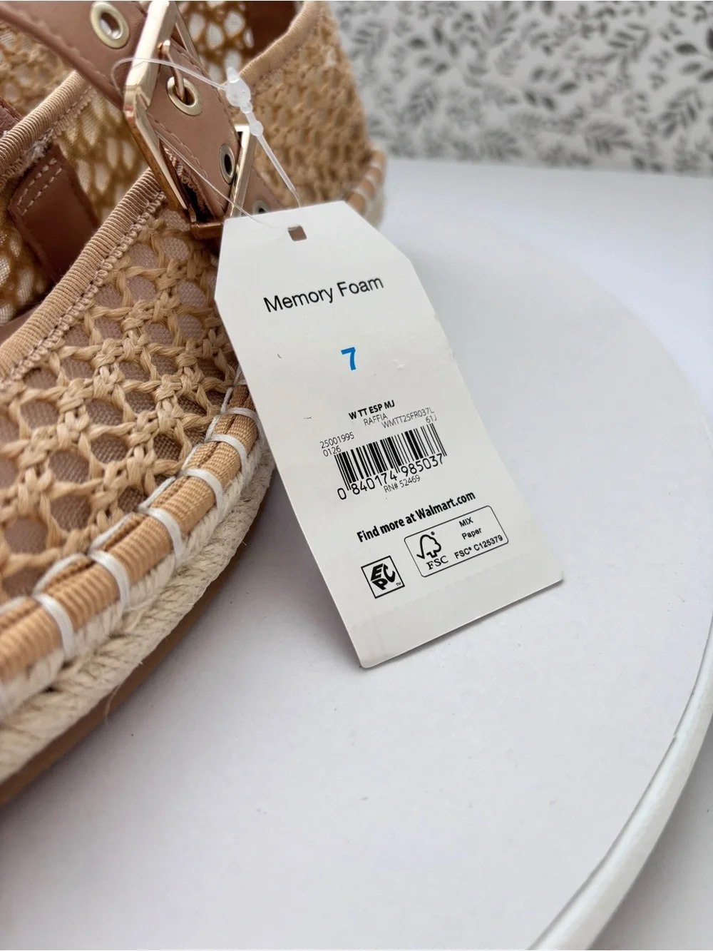 Time and Tru Raffia Espadrille Mary Jane Flats Womens 7 Memory Foam NWT